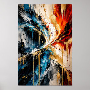 Poster Œuvre d'art abstraite de convergence bleu orange o