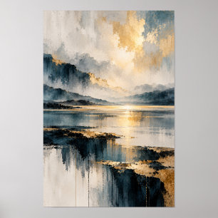 Poster Œuvre d'art abstraite de lac de montagne à lumière