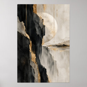 Poster Œuvre d'art abstraite de mur d'horizon de beige no