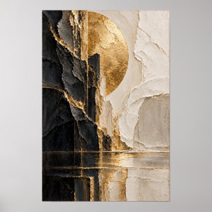 Poster Œuvre d'art abstraite géométrique noire ivoire et