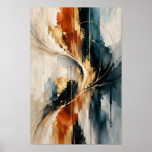 Poster Œuvre d'art abstraite murale à écoulement doré et