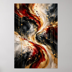 Poster Œuvre d'art abstraite murale tourbillon or noir cr