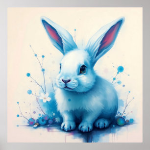 Poster Œuvre d'art aquarelle de lapin bleu