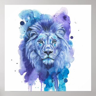 Poster Œuvre d'art aquarelle Lion coloré