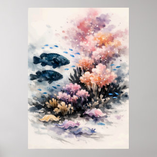 Poster Œuvre d'art aquarelle sur la ponte de corail récif