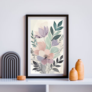 Poster Œuvre d'art aquatique de pivoine et de fougère rom