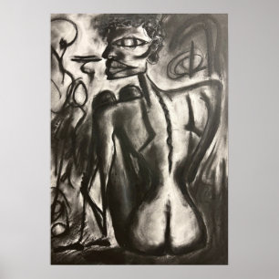 Poster œuvre d'art au charbon de bois assise