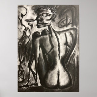 Poster œuvre d'art au charbon de bois assise