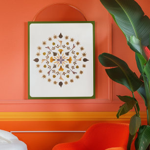 Poster Œuvre d'art botanique de mandala de fleurs pressée