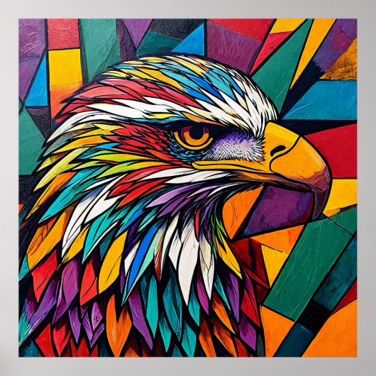 Poster Œuvre d'art colorée d'aigle (Devant)