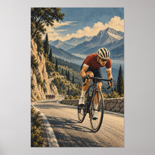 Poster Œuvre d'art cycliste de route de montagne – Course