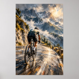 Poster Œuvre d'art cycliste de route de montagne – Descen
