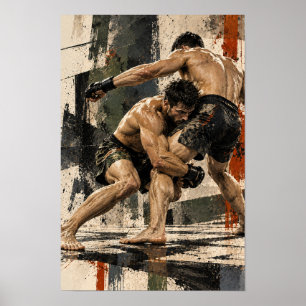 Poster Œuvre d'art de combat de MMA Lutte libre murale ar