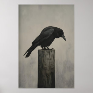 Poster Œuvre d'art de corbeau oiseau vintage sur toile Pe