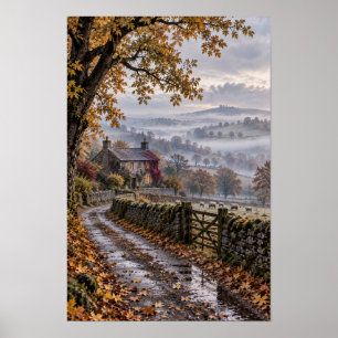 Poster Œuvre d'art de cottage de campagne anglaise en aut