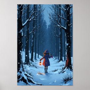 Poster Œuvre d'art de lanterne d'hiver anime neige