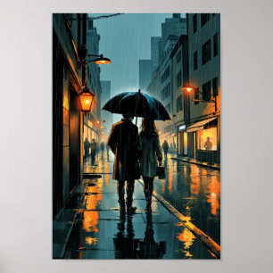 Poster Œuvre d'art de rue pluvieuse Anime Romance