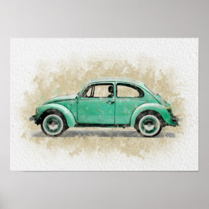 Poster Œuvre d'art de voiture rétro - Couleur verte