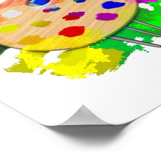 Poster Oeuvre D'Art En Cours Pinceaux De Palette Artiste (Coin)
