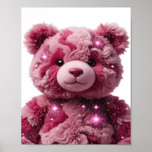 Poster Œuvre d'art en texte 3D rose accrocheur SPACE BEAR