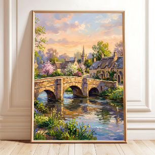 Poster Œuvre d'art impressionniste de village printanier