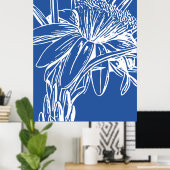 Poster OEuvre d'art moderne Bleu Botanique Florale (Bureau à domicile)