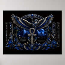 Œuvre d'art murale Aile Ankh Argent Bleu du Patrim