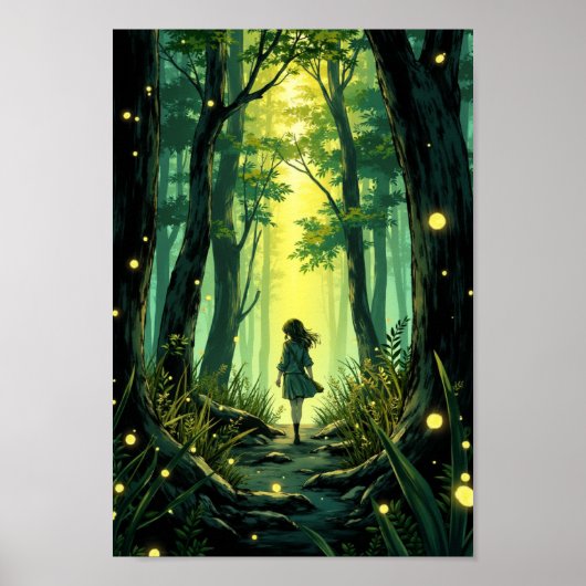 Poster Œuvre d'art murale Anime Firefly Forest Evening (Devant)