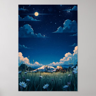Poster Œuvre d'art murale Anime Nuit étoilée Prairie