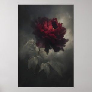 Poster Œuvre d'art murale au pivoine rouge foncé, imprima