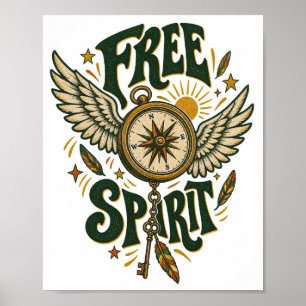 Poster Œuvre d'art murale boussole ailée Free Spirit Vint