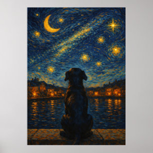 Poster Œuvre d'art murale Chien sous un ciel étoilé de nu