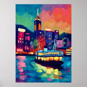 Poster Œuvre d'art murale colorée fauviste de la skyline