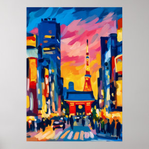 Poster Œuvre d'art murale colorée fauviste de la skyline
