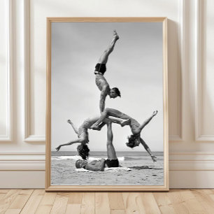Poster Œuvre d'art murale d'acrobaties de plage, gymnaste