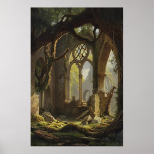 Poster Œuvre d'art murale de chapelle abandonnée, église