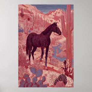 Poster Œuvre d'art murale de cheval du désert occidental,