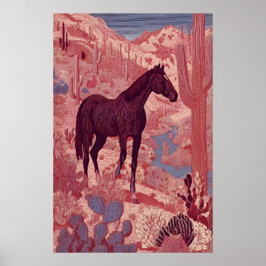 Poster Œuvre d'art murale de cheval du désert occidental, (Devant)