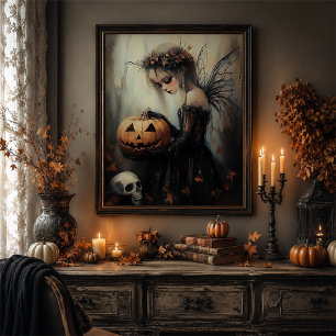 Poster Œuvre d'art murale de citrouille de fée Halloween