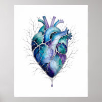 Œuvre d'art murale de cœur anatomique bleu et viol