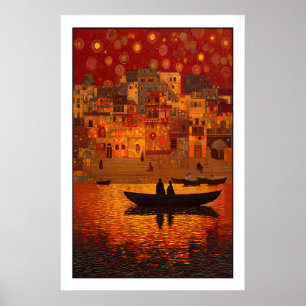 Poster Œuvre d'art murale de coucher de soleil Scène de r
