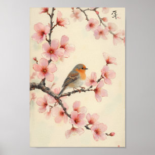 Poster Œuvre d'art murale de fleurs de cerisier vintage d