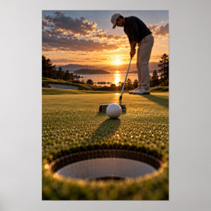 Poster Œuvre d'art murale de golf au coucher du soleil –