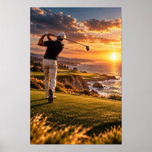 Poster Œuvre d'art murale de golf côtier au coucher du so