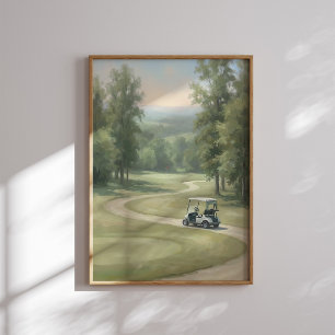 Poster Œuvre d'art murale de golf vintage avec chariot