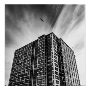 Poster Œuvre d'art murale de gratte-ciel noir et blanc