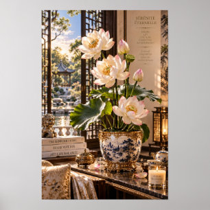 Poster Œuvre d'art murale de jardin de lotus vintage