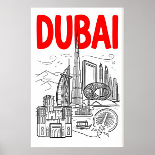 Poster Œuvre d'art murale de la skyline de Dubaï - Contou