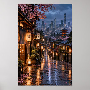 Poster Œuvre d'art murale de la vieille ville japonaise i