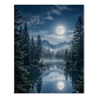 Poster Œuvre d'art murale de luxe de forêt d'arbres verts